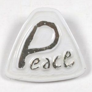 "Peace" Brooch or Lapel Pin Vintage White Ceramic Triangular-Shaped Gold Letters